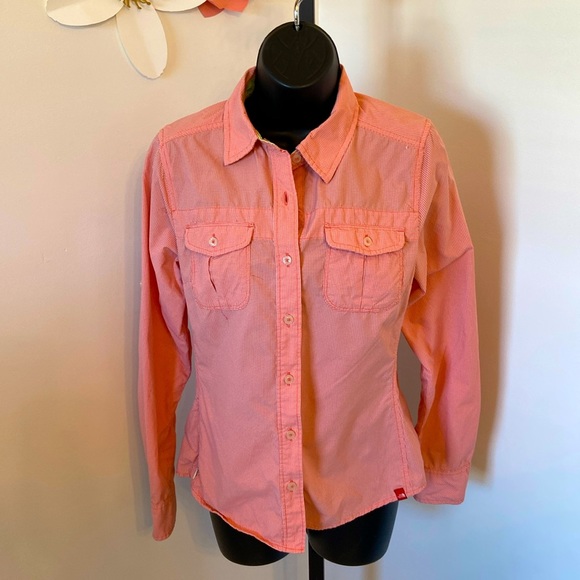 The North Face Womens Button Down Shirt Orange 100% Nylon Vapor Wick Logo Size S - Picture 1 of 12